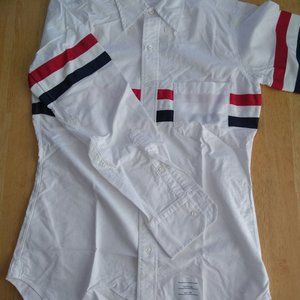 New Thom Browne White Oxford Cloth Button Down 3 Body Stripes TB2